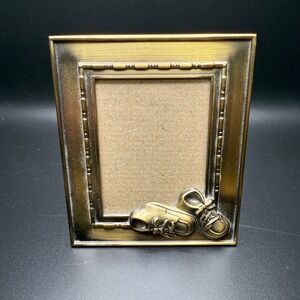 Vintage Style Photo Frame with Baby Shoes Accent Brass Tone Tabletop 4x6